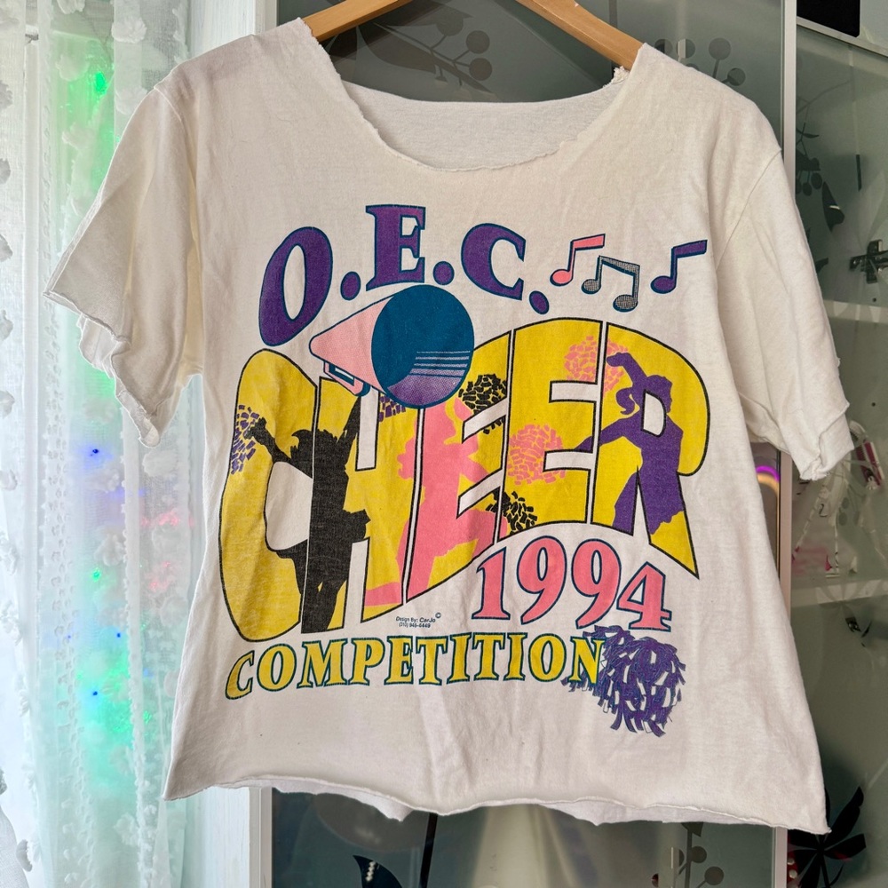 Vintage 1990s cheer / cheerleading t shirt all over print upcycled